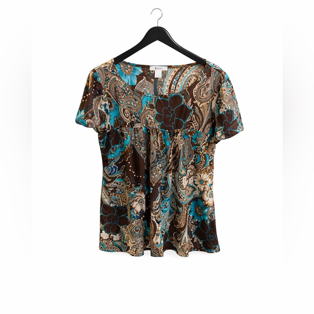 Dressbarn Teal and Brown Paisley Top